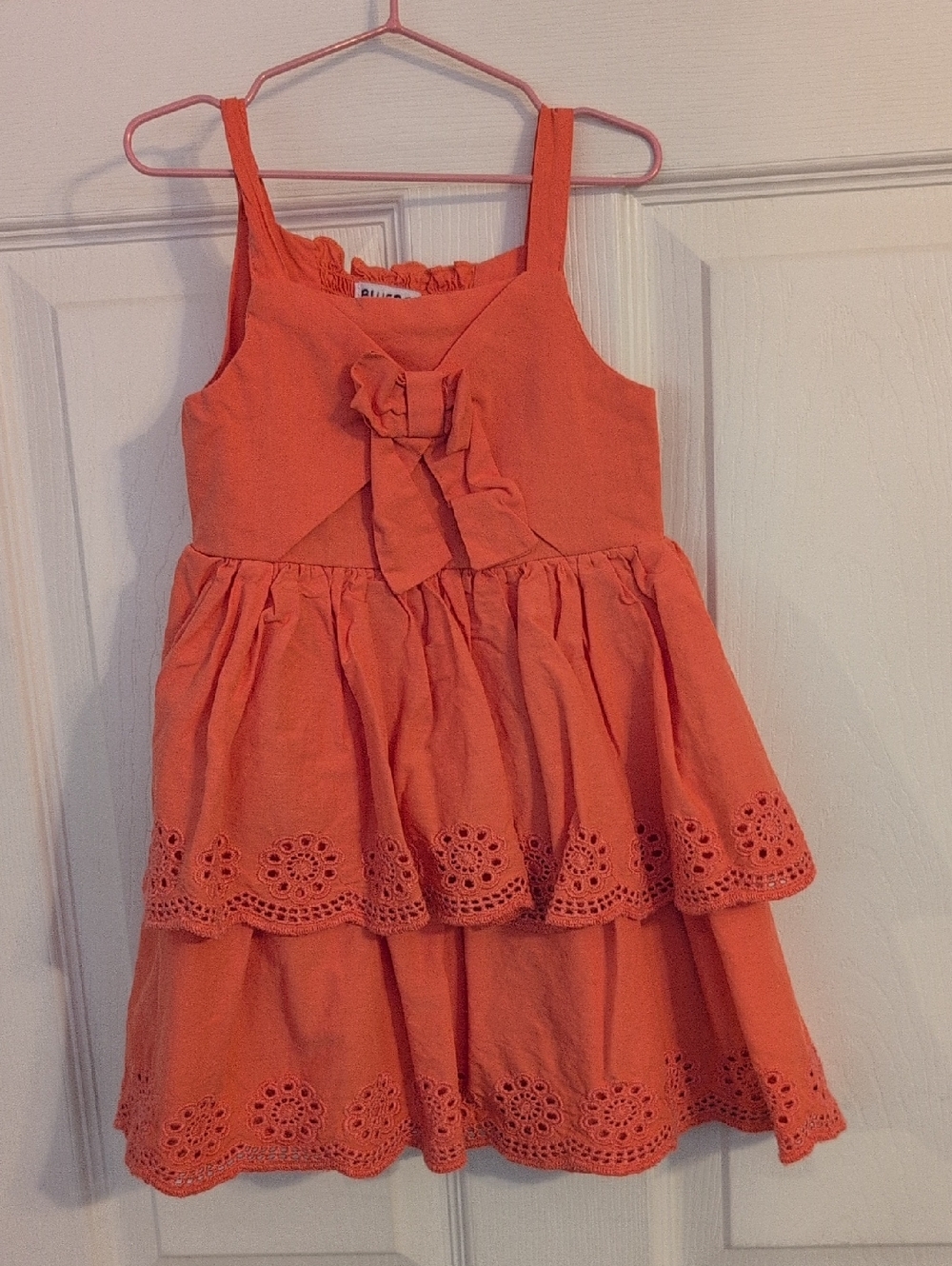 Blueberi Boulevard Coral Tiered Eyelet Dress with Front Bow